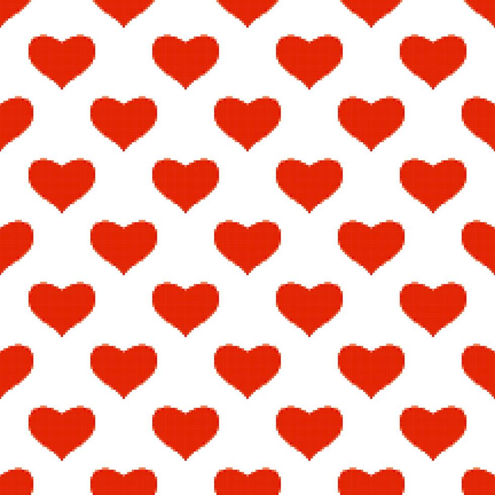 rött hjärta seamless mönster i pixel art stil. alla hjärtans dag bakgrund. vektor