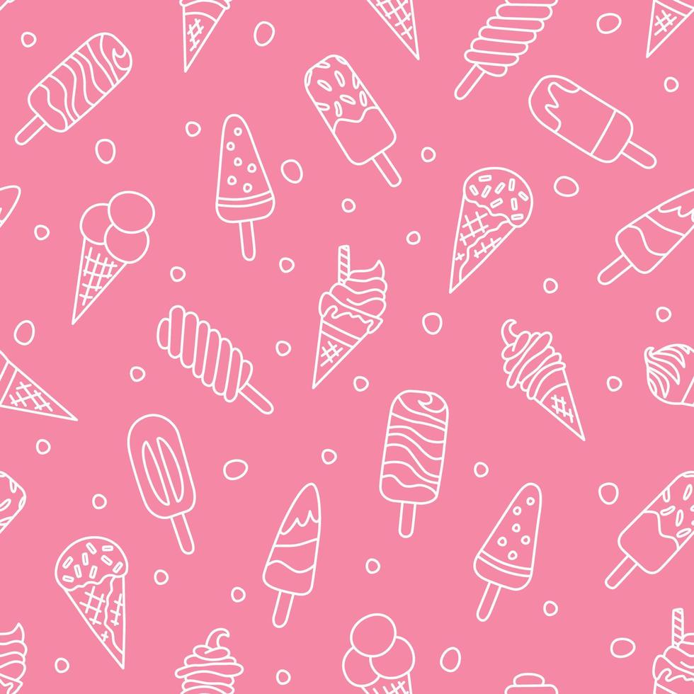 Eis, Eskimo, Waffelkegel. Nahtloses Muster im Doodle- und Cartoon-Stil auf rosa Hintergrund. Vektor-Illustration vektor
