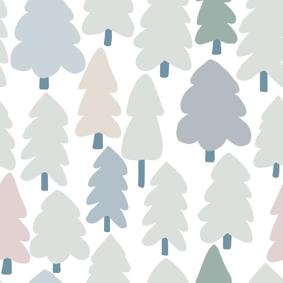 handritad skogsträd seamless mönster. doodle skog landskap bakgrund. vektor