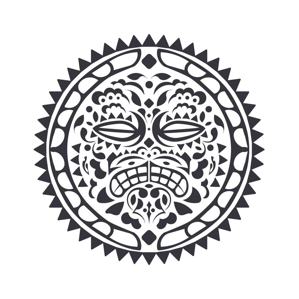 polynesisk tatuering design mask. skrämmande masker i den polynesiska infödda prydnaden, isolerad på vitt, vektorillustration vektor