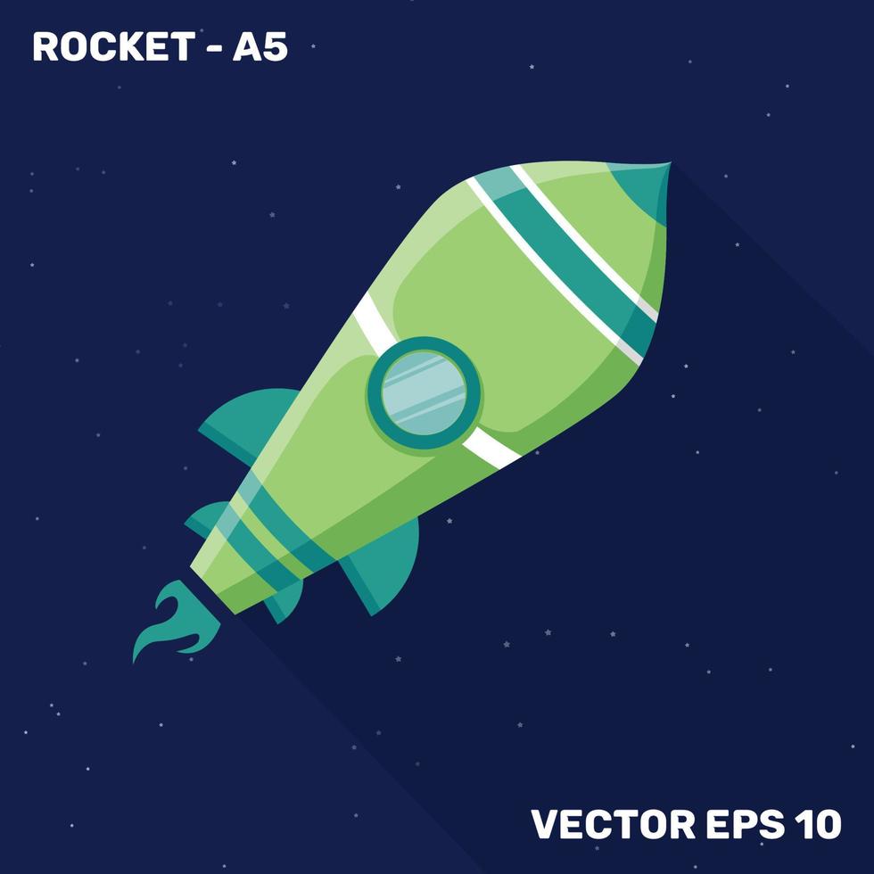 raket illustration, platt design raket med grön färg av former lämpliga för barns teman. vektor