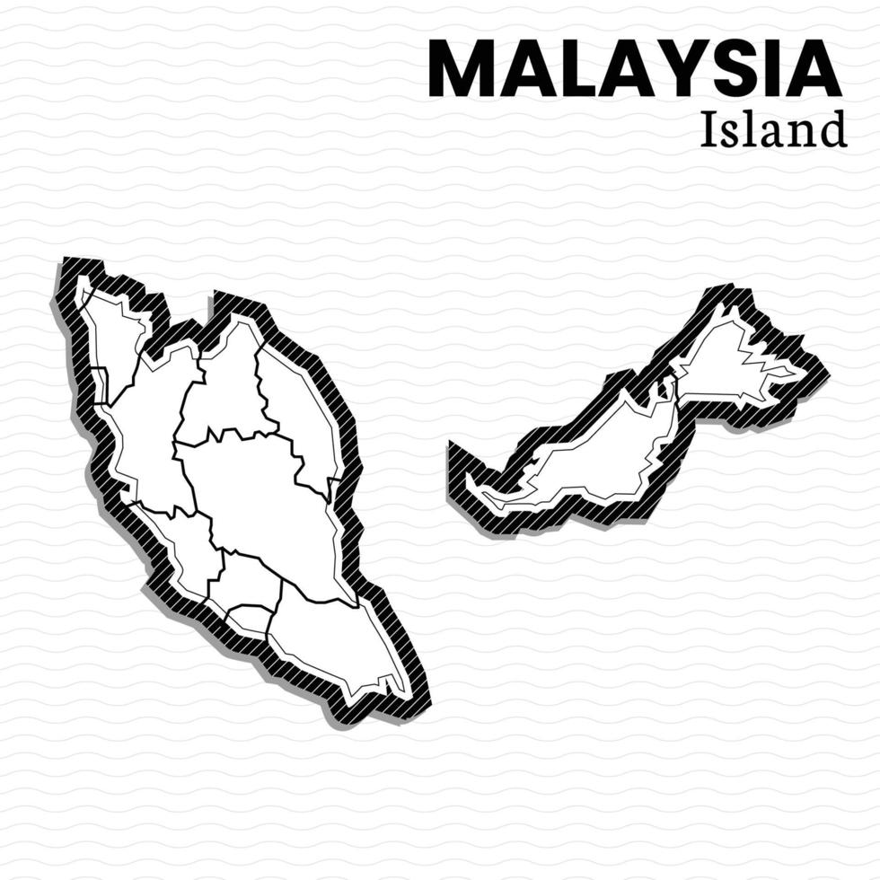 inläggsmall för sociala medier malaysia ö vektorkarta svart och vit, hög detalj illustration. landet malaysia i sydöstra asien. vektor