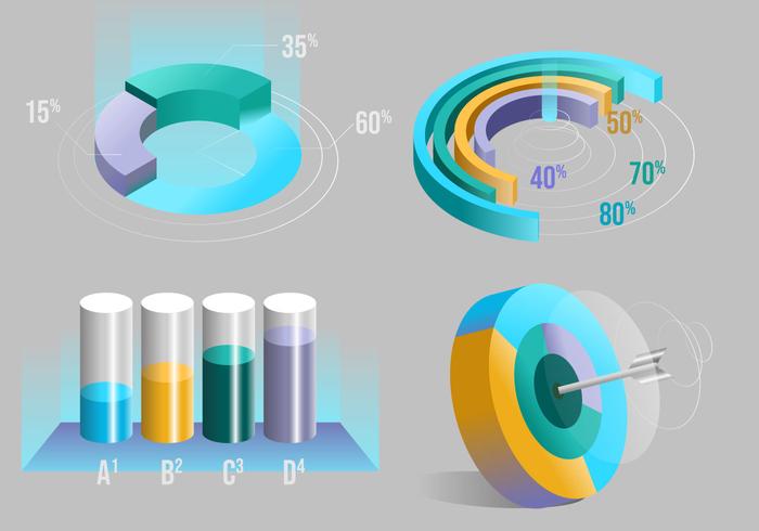 techno 3d infographic element vektor uppsättning