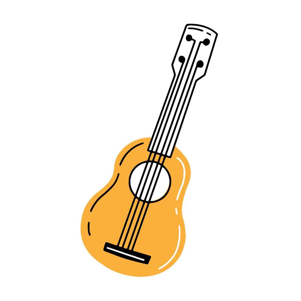 Ukulele im niedlichen Doodle-Stil. Musikinstrument-Gitarrenvektorillustration lokalisiert auf weißem Hintergrund. vektor