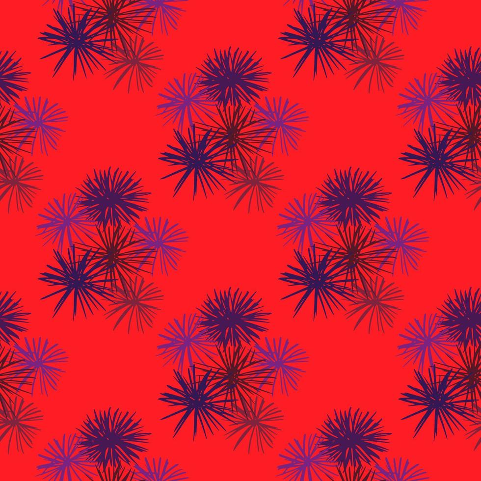 helles, nahtloses Muster mit tropischen Seeigeln. Lila exotische Silhouetten auf rotem Hintergrund. vektor