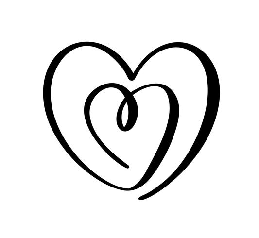 Kalligrafi vektor två hjärtat kärlekstecken. Romantisk Handritad ikon för valentinsdagen. Concepn symbol för t-shirt, hälsningskort, affisch bröllop. Utforma platt element illustration