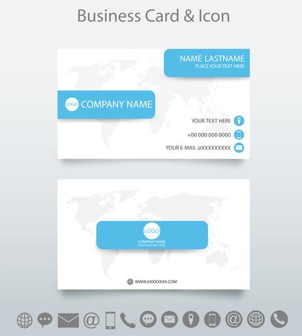 Modernt kreativt visitkort mall och ikon. Design med World Map Business. vit och blå bakgrund. Vektor. vektor