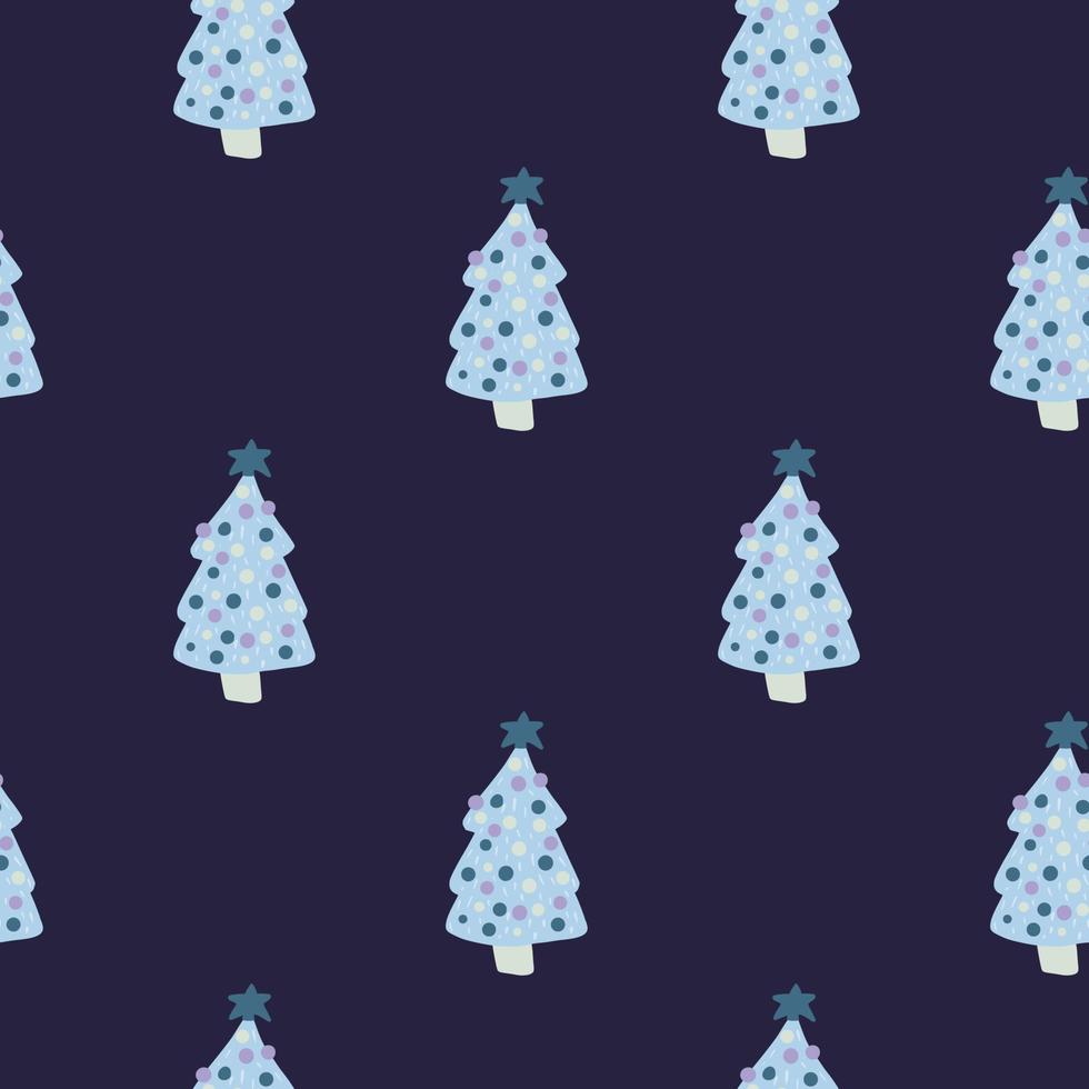 merry christmas seamless mönster med enkla minimalistiska blå träd. marinblå mörk bakgrund. xmas skandinavisk bakgrund. vektor