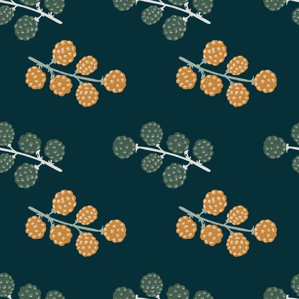 minimalistisches Bio-Lebensmittel nahtloses Muster mit Brombeeren. grüner und orangefarbener Druck. vektor