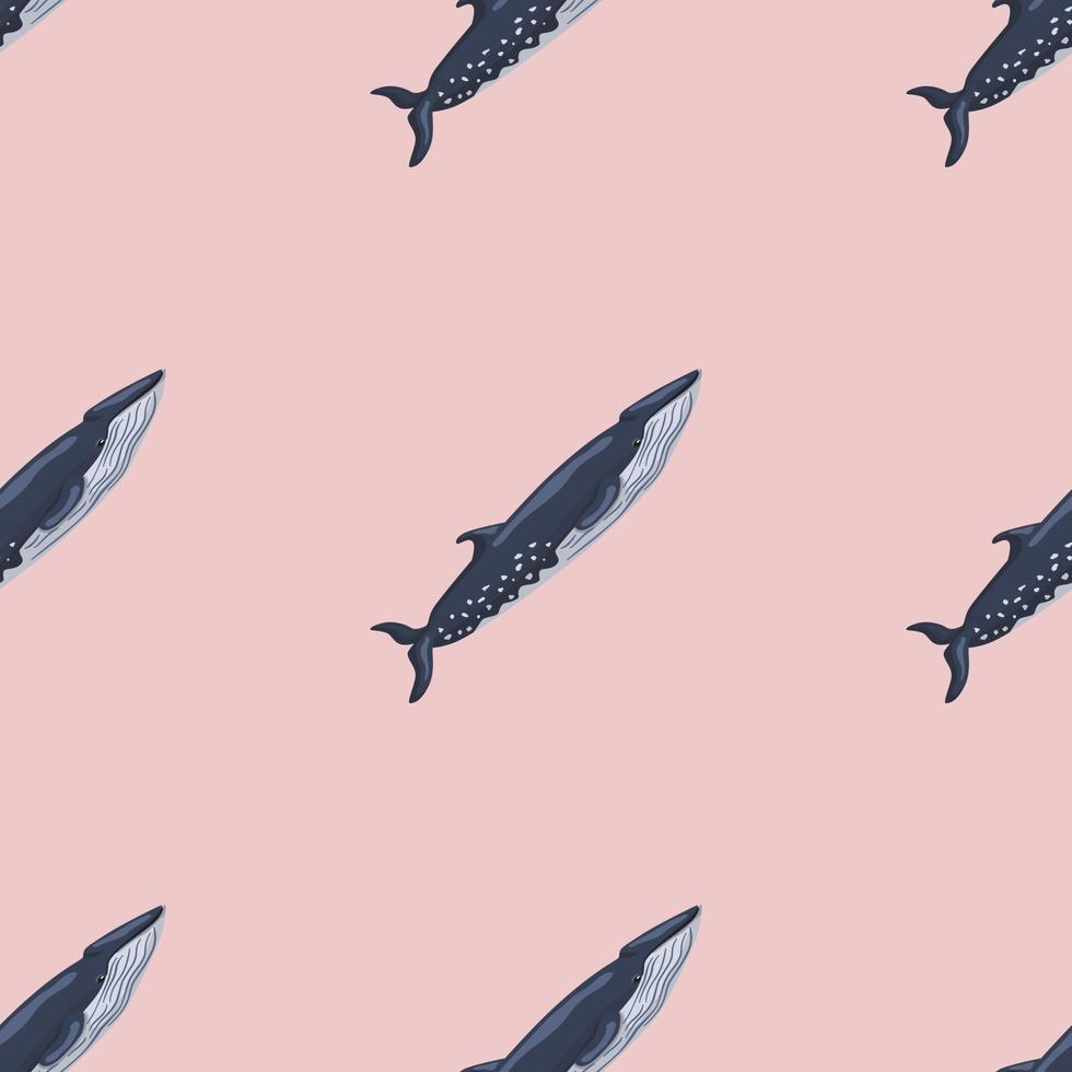 Nahtlose Muster Sei-Wal auf rosa Hintergrund. vorlage der zeichentrickfigur des ozeans für stoff. vektor