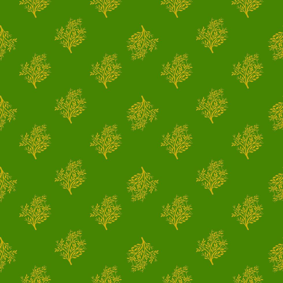 dekoratives nahtloses muster mit gekritzelbaumschattenbildformen. grüner heller Hintergrund. saisonaler Druck. vektor