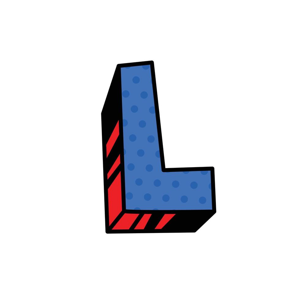logotyp, bokstaven l. vektor. linjär, kontur ikon. volymetriskt märke, 3d. färg versal. illustration med mönster. symbol på vit bakgrund. tecknad stil. bilden av cirkusen. vektor