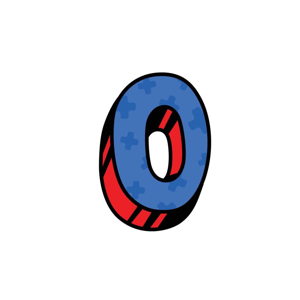 logotyp, bokstaven o. vektor. linjär, kontur ikon. volymetriskt märke, 3d. färg versal. illustration med mönster. symbol på vit bakgrund. tecknad stil. bilden av cirkusen. vektor