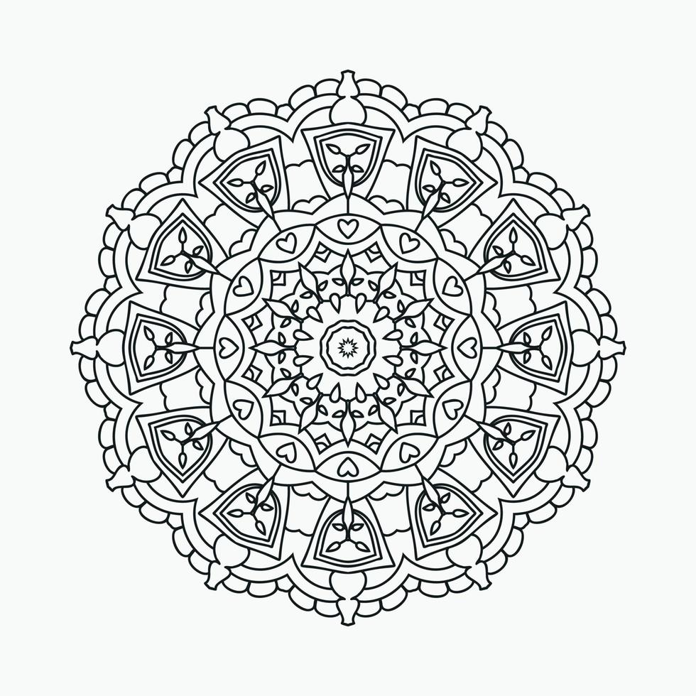 Dekoration Mandala Ornament zum Ausmalen von Seiten. vintage arabische dekorationselemente. Mandalamuster auf weißem Hintergrund. Mandala Malvorlagen Muster Dekoration. Blumen-Mandala-Linie Kunstvektor. vektor