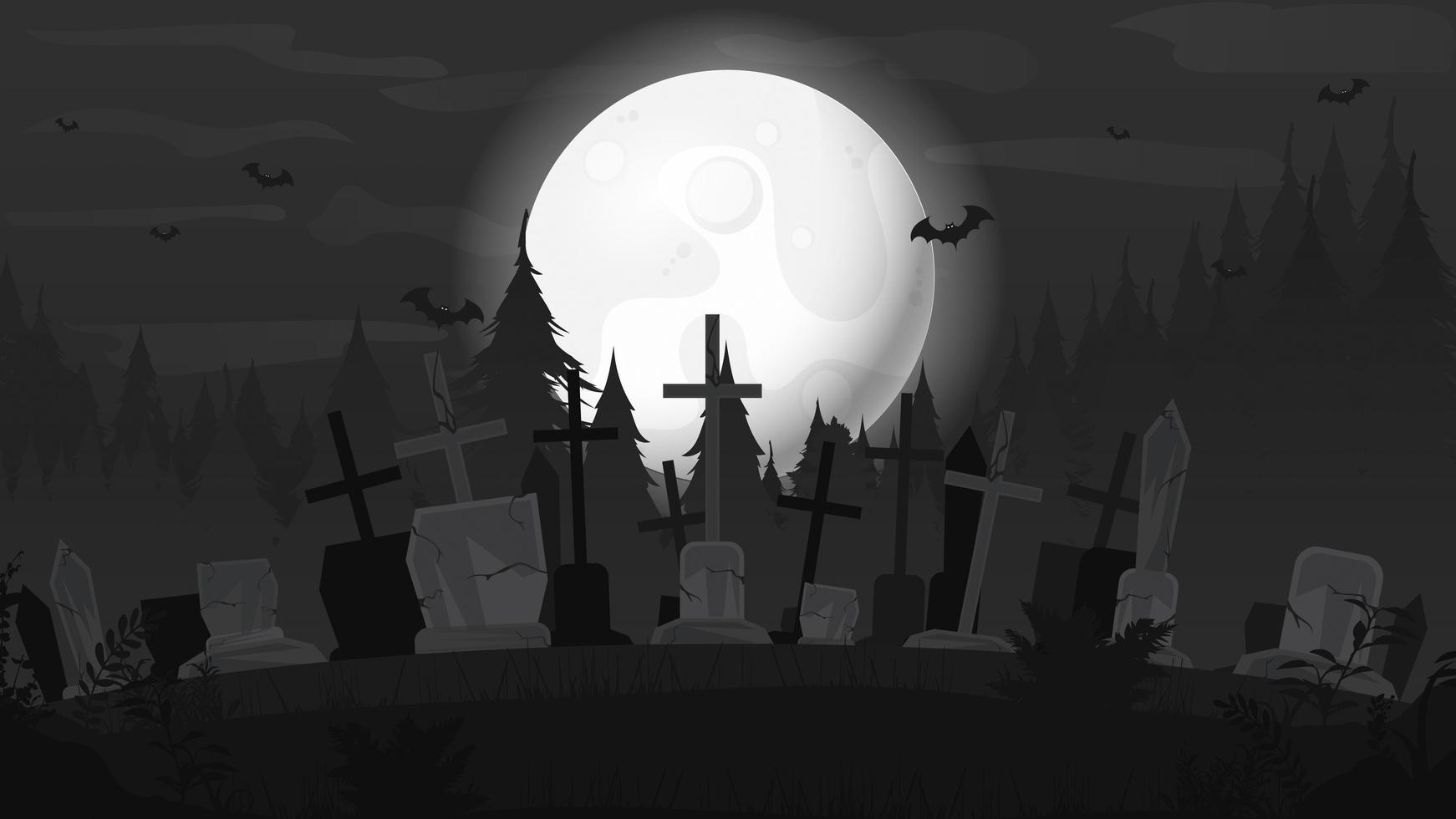 Hintergrund mit dem großen Mond und Friedhof, Vektor. Hintergrund für Halloween. vektor