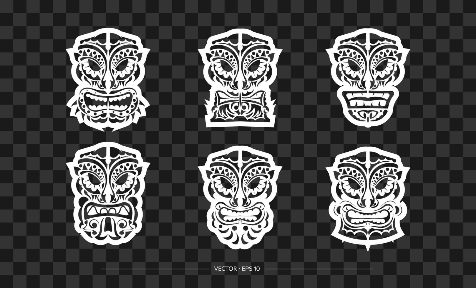 Polynesien-Maskensatz. die Kontur des Gesichts oder der Maske eines Kriegers. vorlage für druck, t-shirt oder tattoo. Vektor-Illustration. vektor