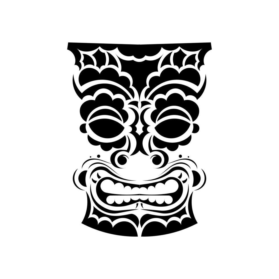 hawaiiansk stam ansiktsmask. ansikte i polynesisk eller maoristil. de gamla stammarnas öron. bra för tryck, tatueringar och t-shirts. isolerat. vektor illustration.