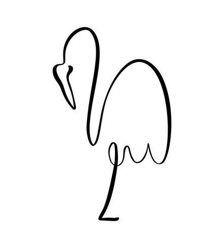 Flamingo bor på ett ben med kontinuerlig linjelogo. Vektor illustration av fågelform. Handdragen element isolerad på vit bakgrund för logotypens dekorativa elementstil