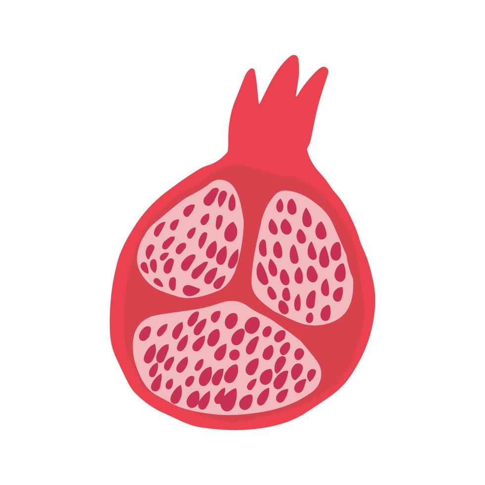 doodle halv rött granatäpple isolerad på vit bakgrund. vektor