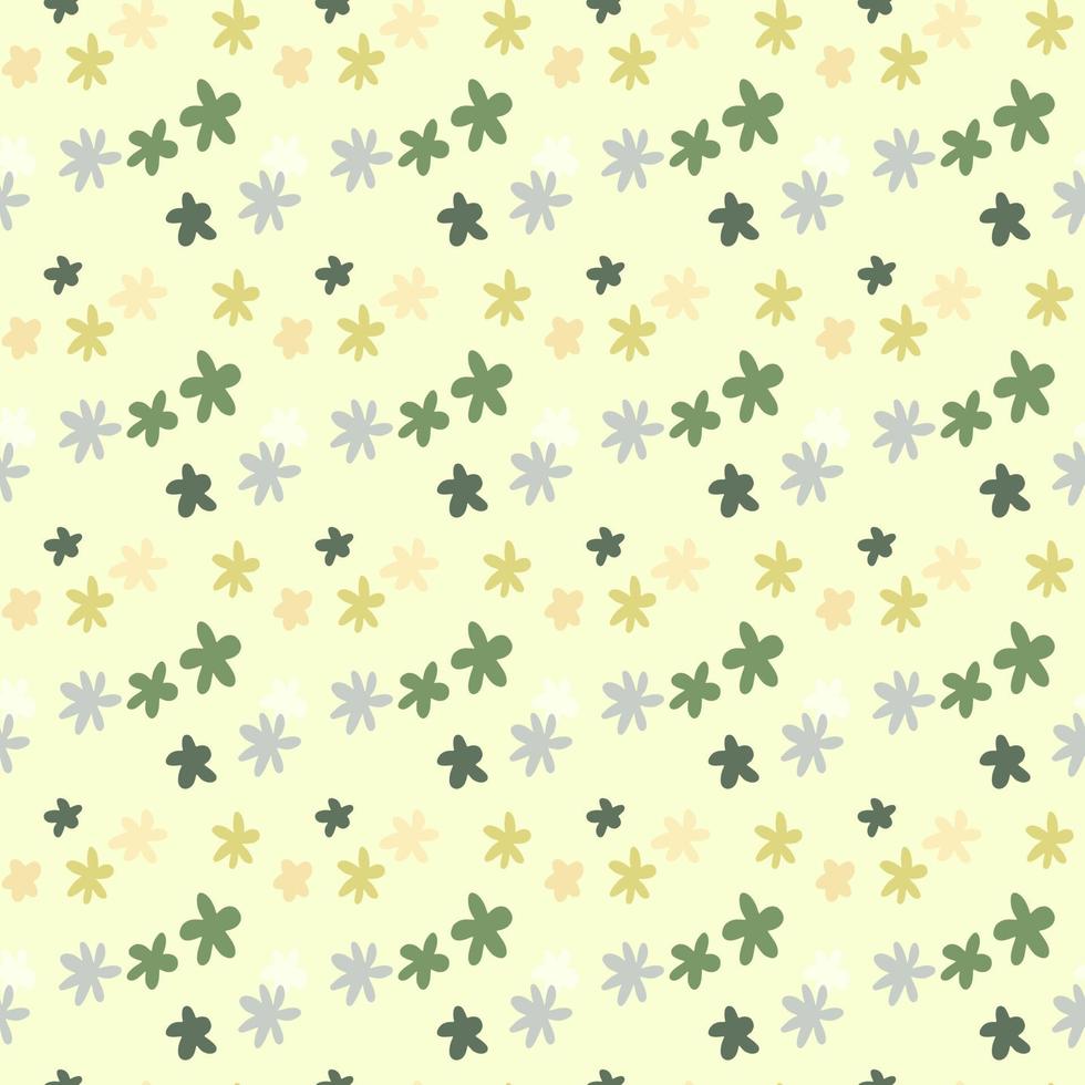 isoliertes nahtloses Muster mit geometrischen floralen Silhouetten auf weißem Hintergrund. grüne, gelbe und blaue Formen. vektor