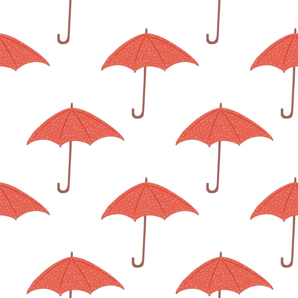 Nahtloses isoliertes Muster mit einfachen Silhouetten des Doodle-Regenschirms. rotes Zubehör auf weißem Hintergrund. einfacher Saisondruck. vektor