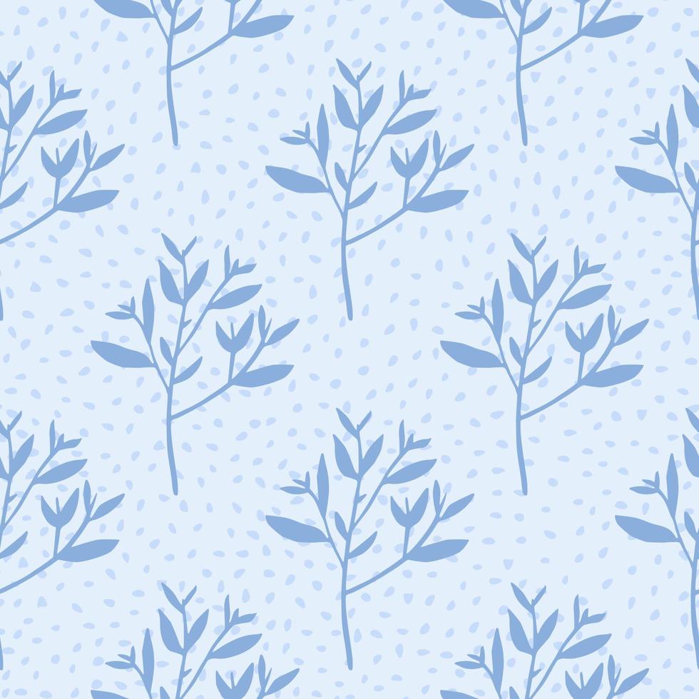 Winterzweige mit nahtlosem Muster der Blätter auf blauem Hintergrund. dekorative Blattverzierung. Blatt endlose Tapete. vektor