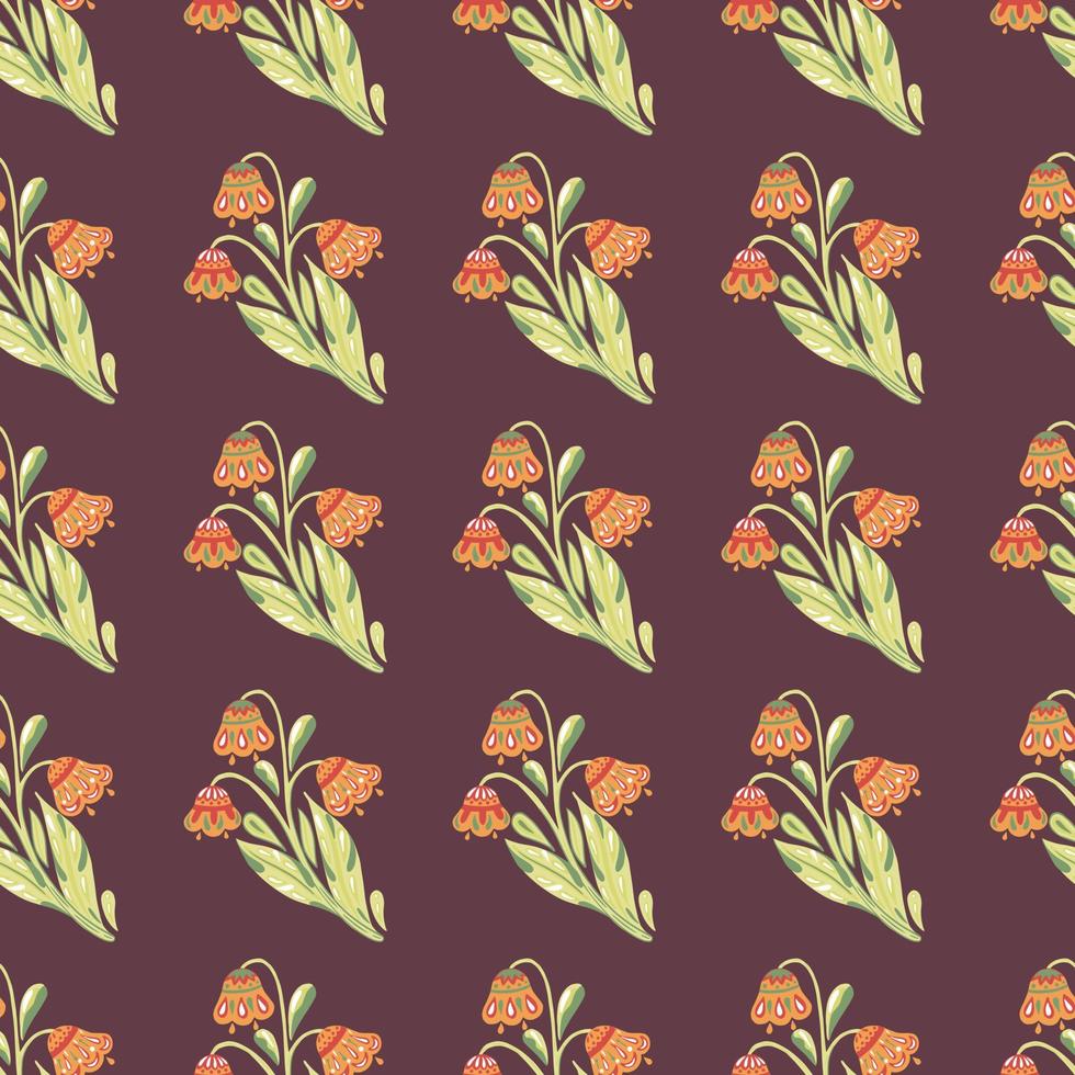 Botanischer nahtloser Blumenstrauß aus orangefarbenen Blumen im handgezeichneten Stil. kastanienbrauner heller Hintergrund. blühende Kulisse. vektor