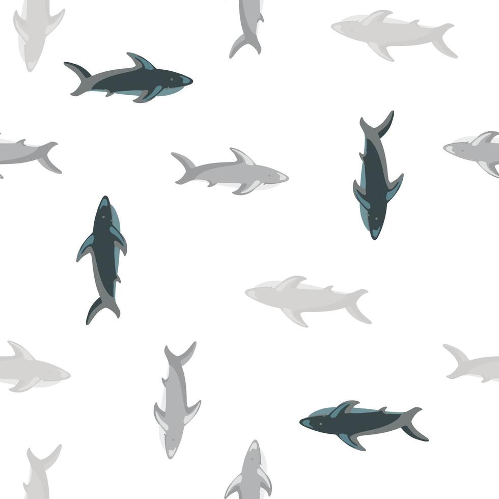 isolerade zoo marina seamless mönster med grå färgade haj fisk prydnad. vit bakgrund. vektor