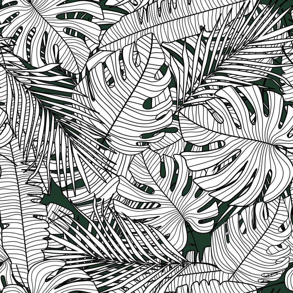 seamless mönster med kontur monstera linje blad. tropiskt mönster, botaniska blad tapeter. vektor