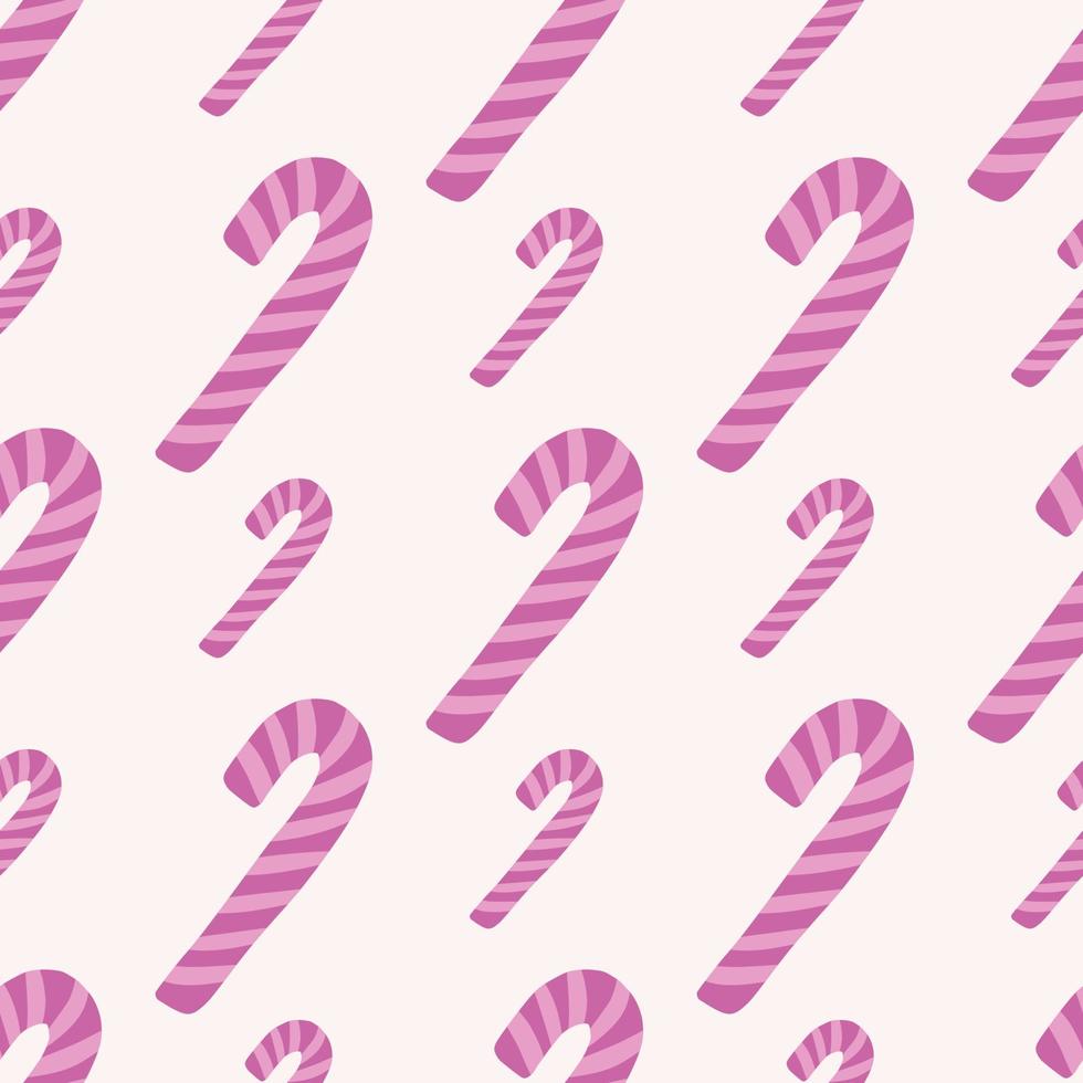 isolerade seamless mönster med nyår randiga godis silhuetter. rosa och lila färgade klubbor på vit bakgrund. vektor