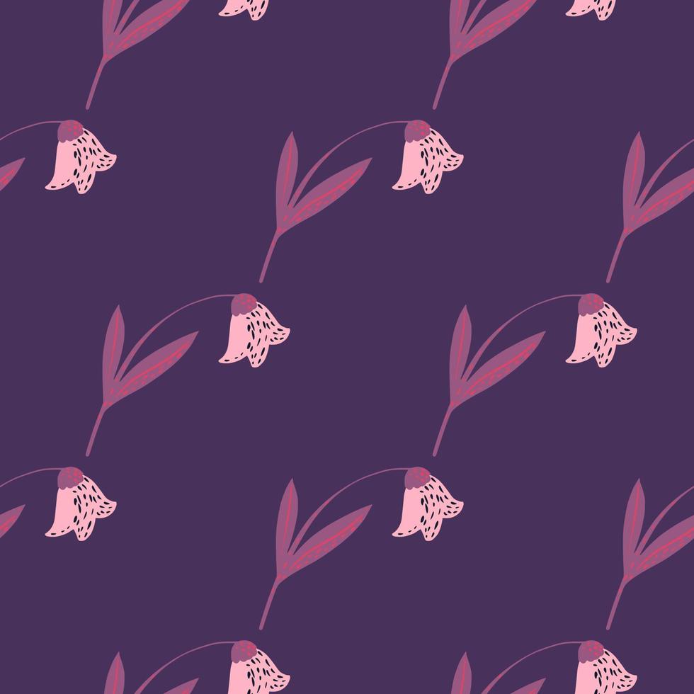 natur seamless mönster med vild blomma campanula prydnad. rosa och violett färgade blåklockor på lila bakgrund. vektor