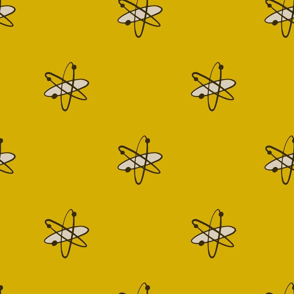 minimalistisk vetenskap sömlösa mönster med molekylelement. technologe atom element på gul bakgrund. vektor