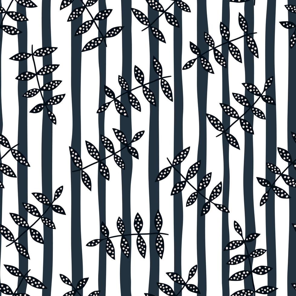 svart gren seamless mönster på randig bakgrund. skandinavisk blommig prydnad. enkel botanisk bakgrund. vektor
