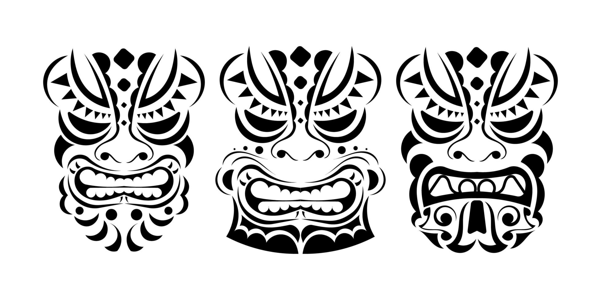 satz von wikingergesichtern im ornamentstil. polynesische, Maori- oder hawaiianische Stammesmuster. gut für Drucke, Tattoos und T-Shirts. isoliert. Vektor-Illustration. vektor