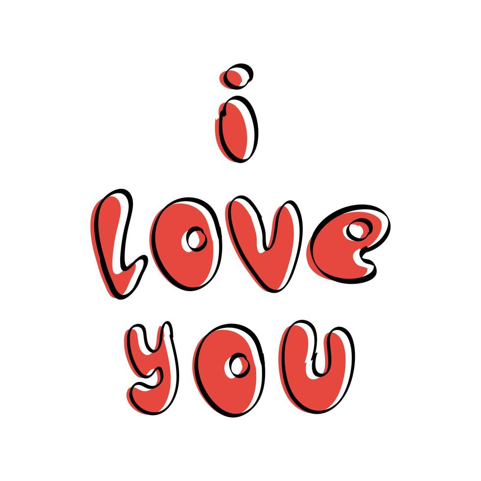 bokstäver jag älskar dig på en vit bakgrund. röd handskriven teckensnitt i doodle stil. för t-shirts och vykort. vektor. vektor