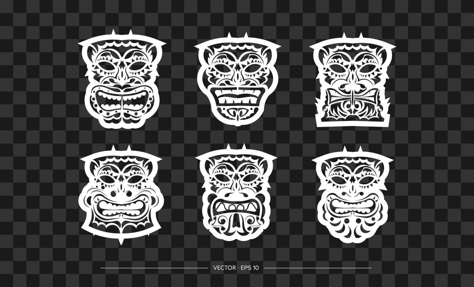polynesien mask mönster set. konturen av en krigares ansikte eller mask. mall för tryck, t-shirt eller tatuering. vektor