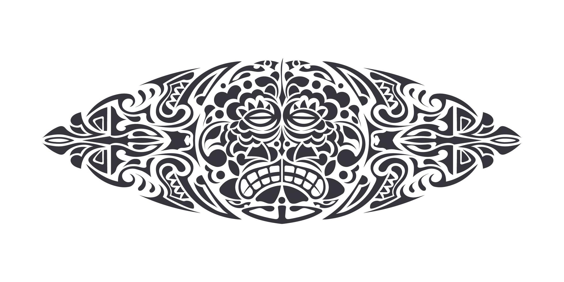 Tätowierungen im hawaiianischen oder polynesischen Stil. gut für Rücken oder Brust. Maske der Götter. traditionelle Stammesverzierung. handgefertigt. Vektor-Illustration. vektor