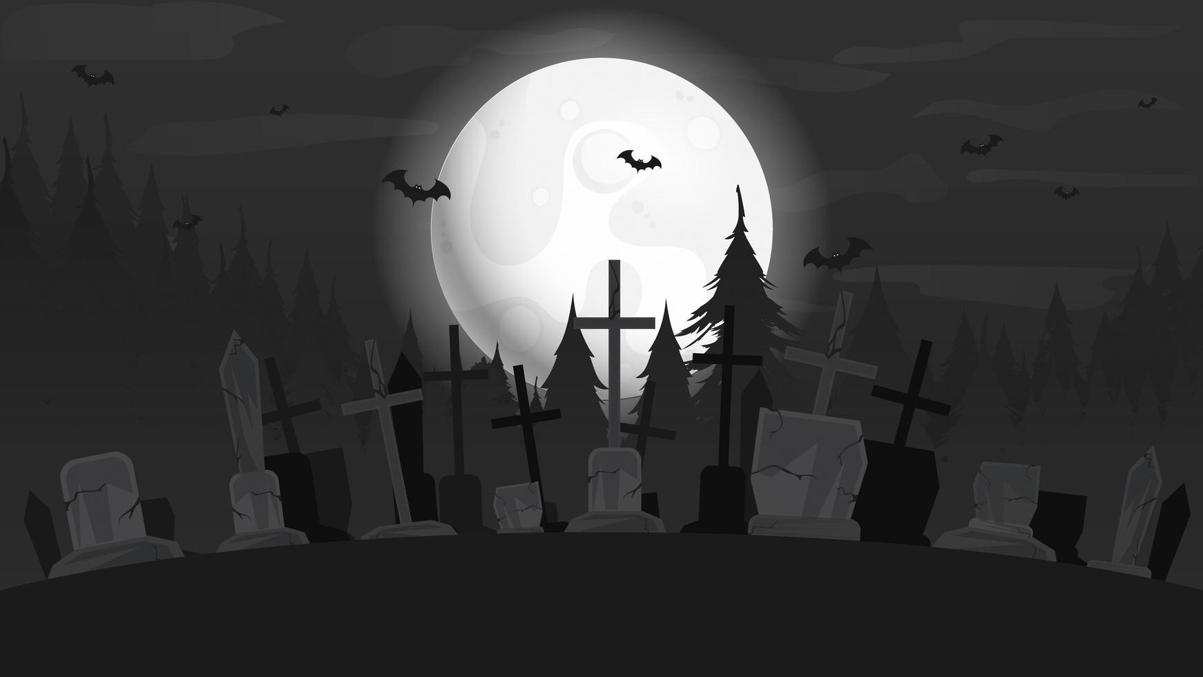 bakgrund för halloween. bakgrund med den stora månen och kyrkogården, vektor. vektor
