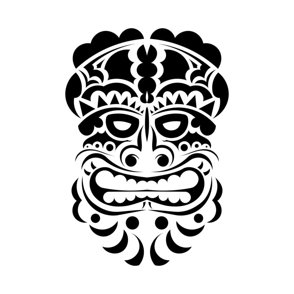 hawaiiansk stam ansiktsmask. ansikte i polynesisk eller maoristil. de gamla stammarnas öron. bra för tryck, tatueringar och t-shirts. isolerat. vektor