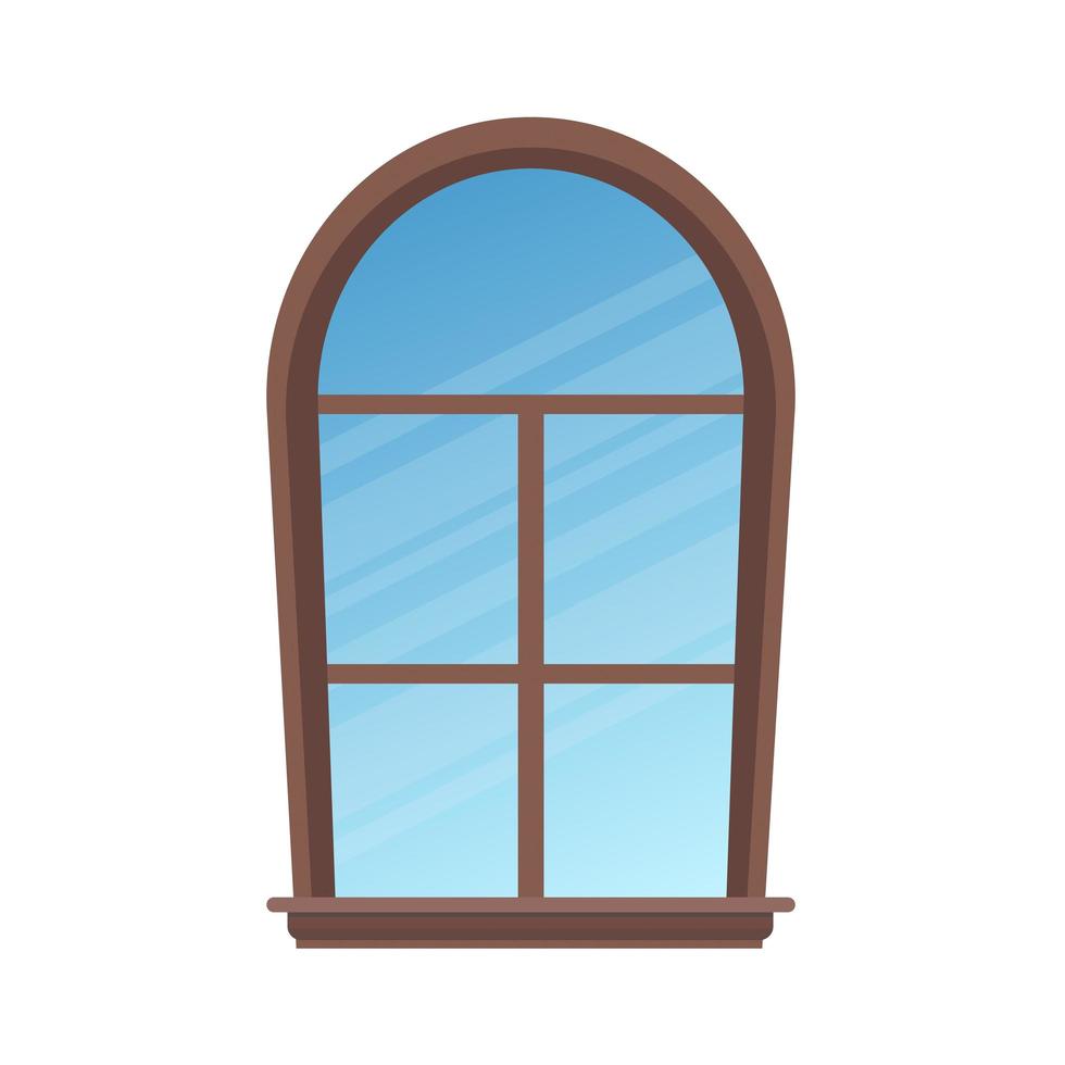 halvcirkelformigt fönster i trä. fönster i platt stil. isolerat. vektor illustration.