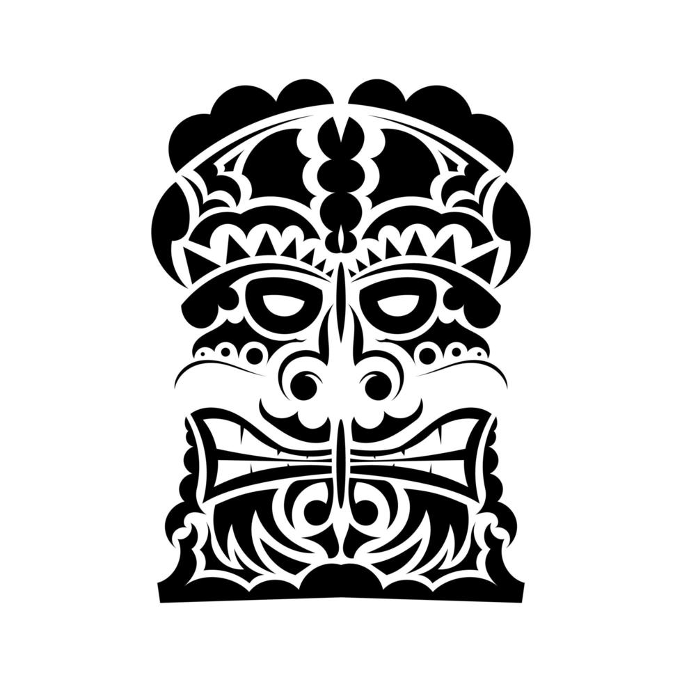 totem är ansiktet utåt för de hawaiiska stammarna. ansikte i polynesisk eller maoristil. de gamla stammarnas öron. bra för tryck, tatueringar och t-shirts. isolerat. vektor