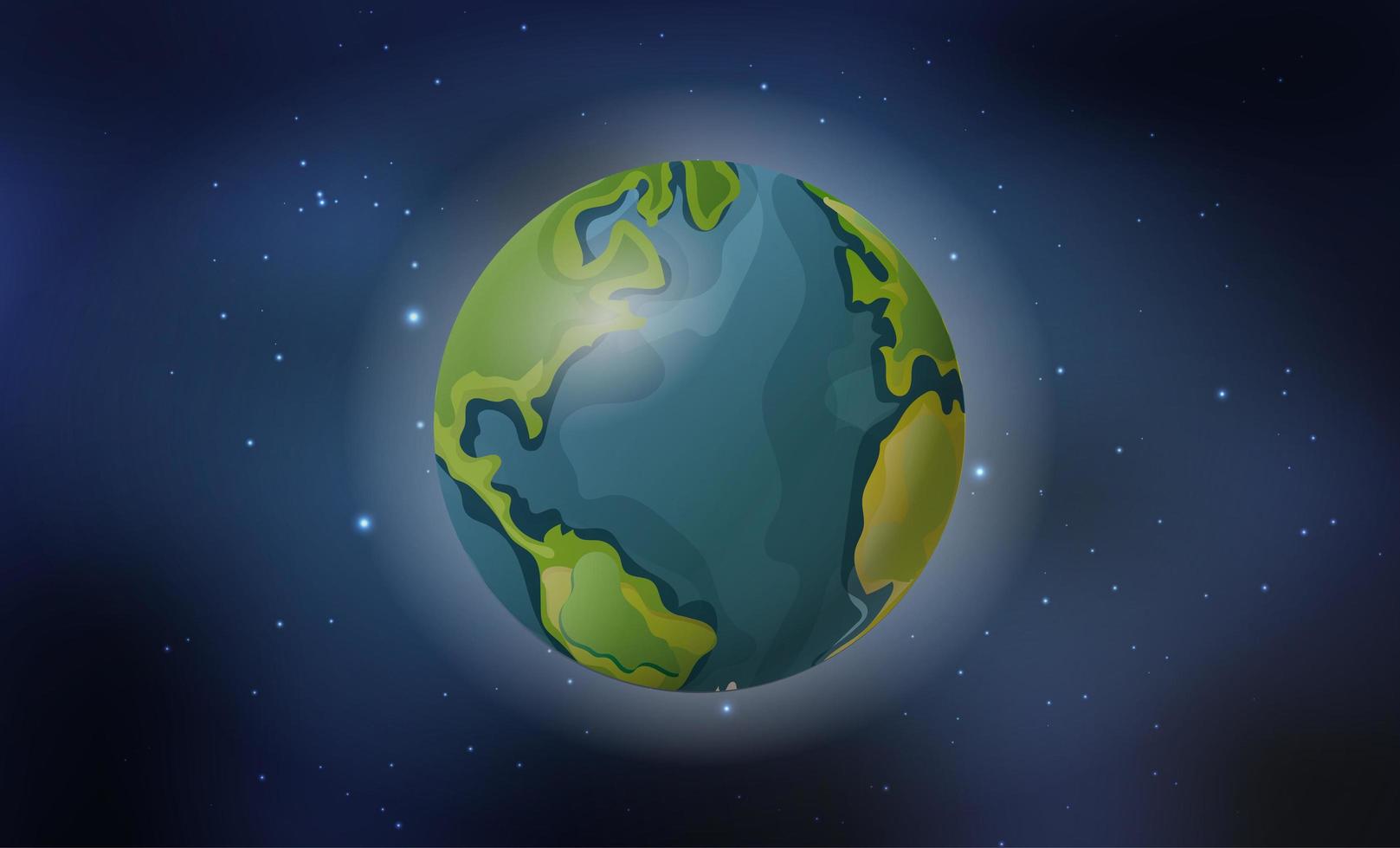 realistisk planet jorden bland stjärnorna. Plats. detaljerad vektorillustration. vektor