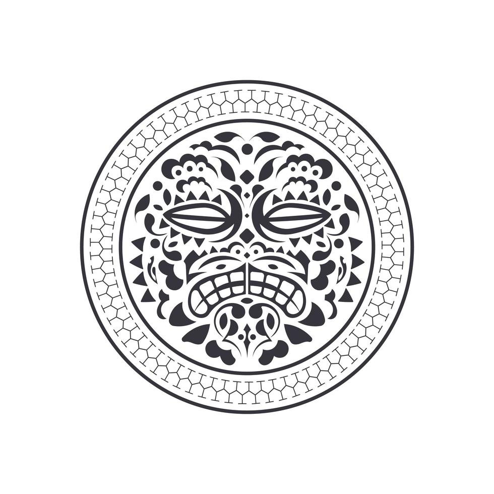 Rundes Tattoo im hawaiianischen oder polynesischen Stil. Maske der Götter. traditionelle Stammesverzierung. handgefertigt. Vektor-Illustration. vektor