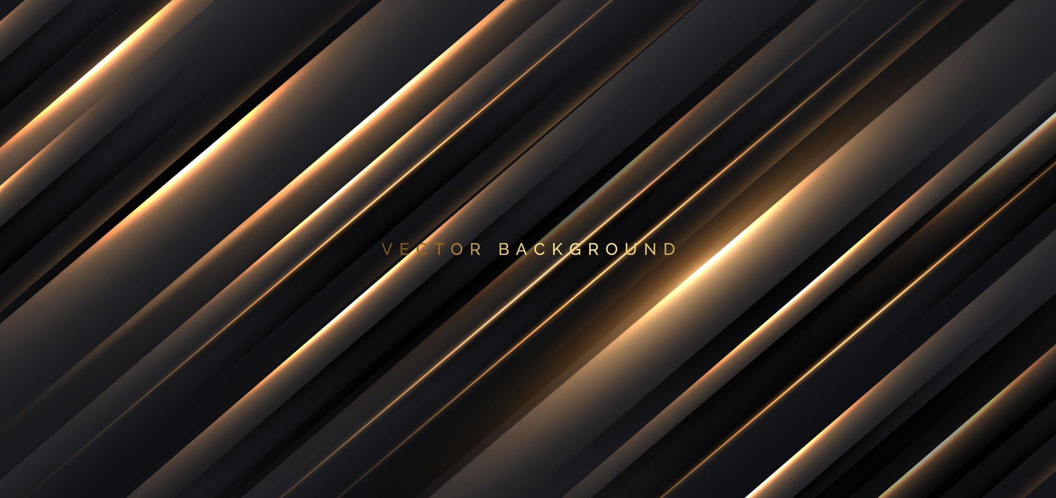abstrakt 3d lyx svart bakgrund med diagonala geometriska glödande gyllene effekt linjer. vektor
