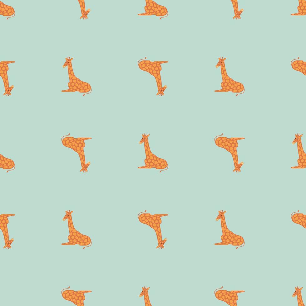 safari djur seamless mönster med doodle orange giraff silhuetter. ljusblå bakgrund. vektor