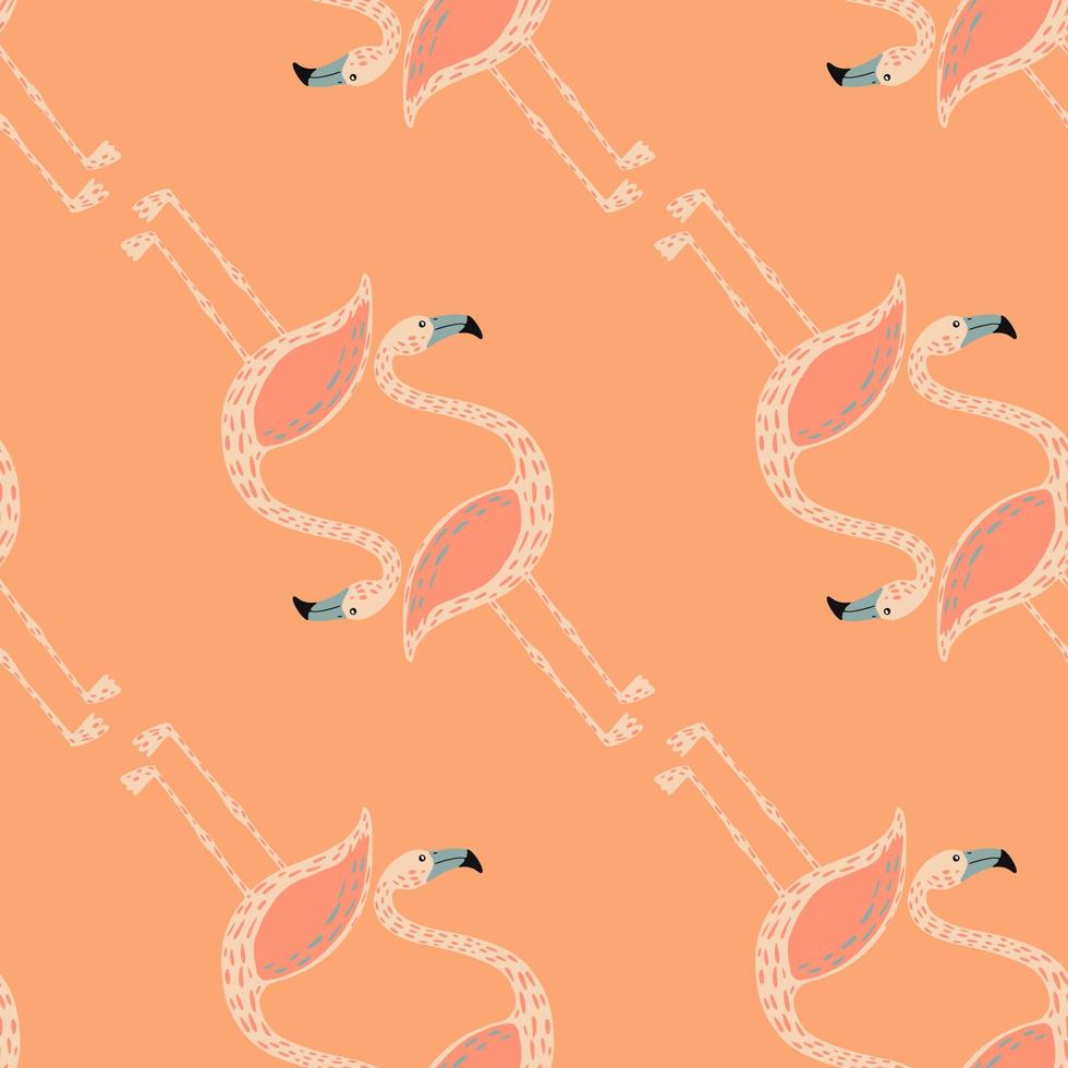 minimalistiskt platt djur sömlöst mönster med flamingo silhuetter tryck. orange pastell bakgrund. vektor