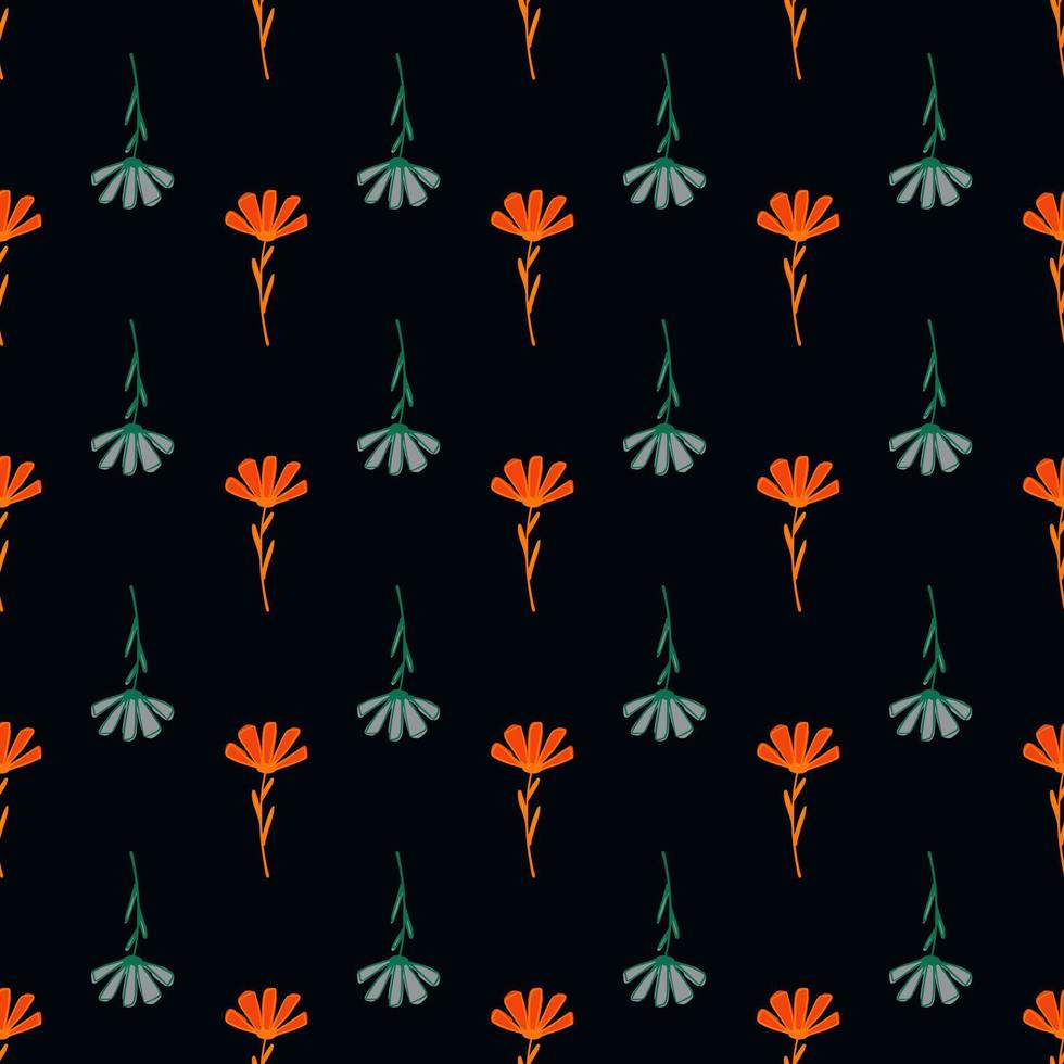 orange och grå färgade blommor prydnad seamless mönster. svart bakgrund. kontrast design. vektor