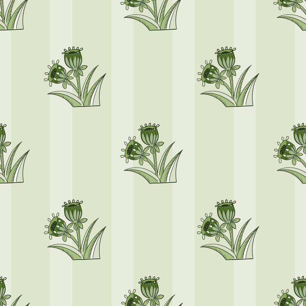 gröna pastellfärger seamless mönster med handritad blåklocka prydnad. randig bakgrund. vektor