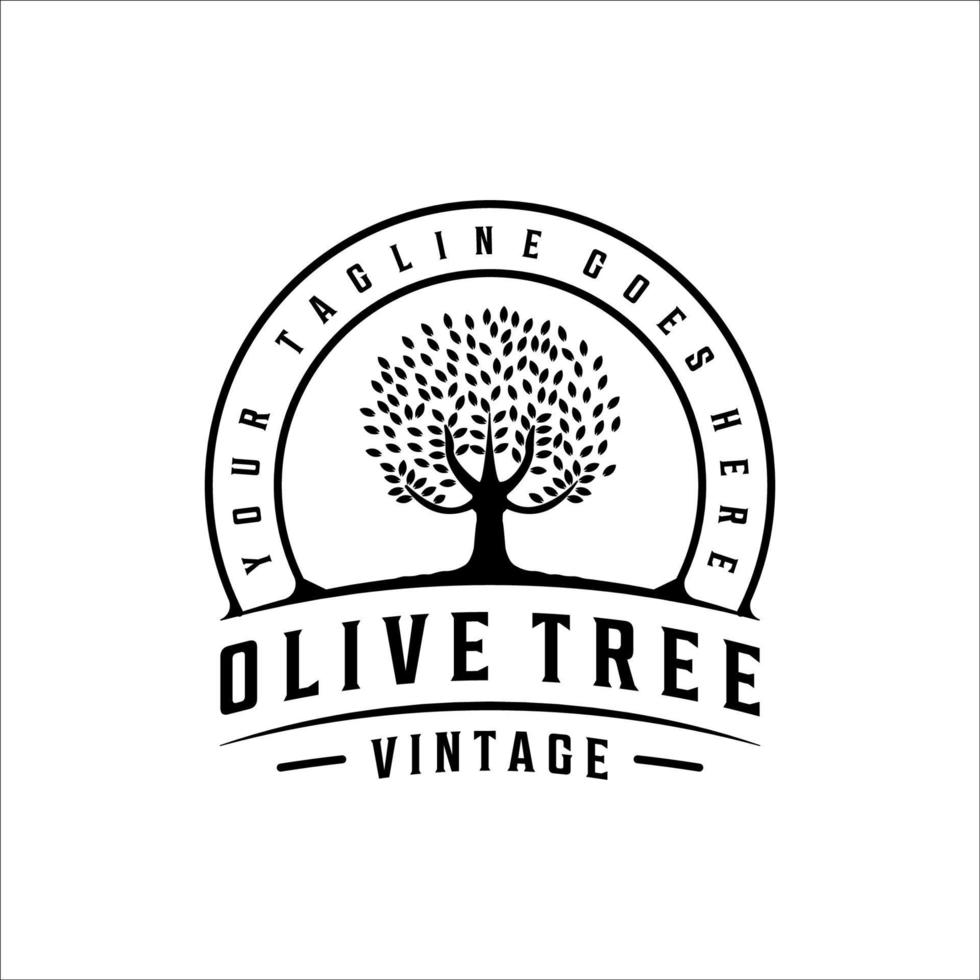 olivenbaum logo vintage vektor illustration vorlage symbol design mit typografie abzeichen konzept