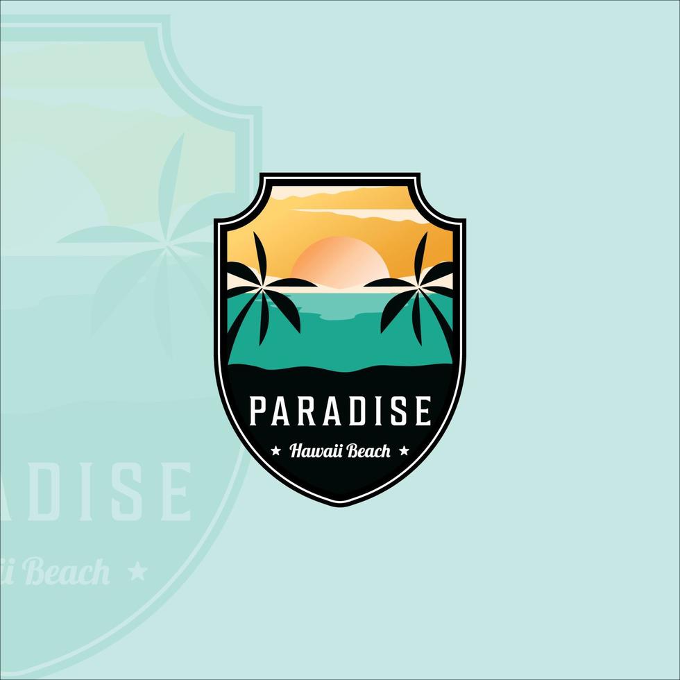 Strand oder Paradies Emblem Logo moderne Vintage Vektor Illustration Vorlage Symbol Grafikdesign. Palme oder Kokospalme im Freien Zeichen oder Symbol für Reiseabenteuer